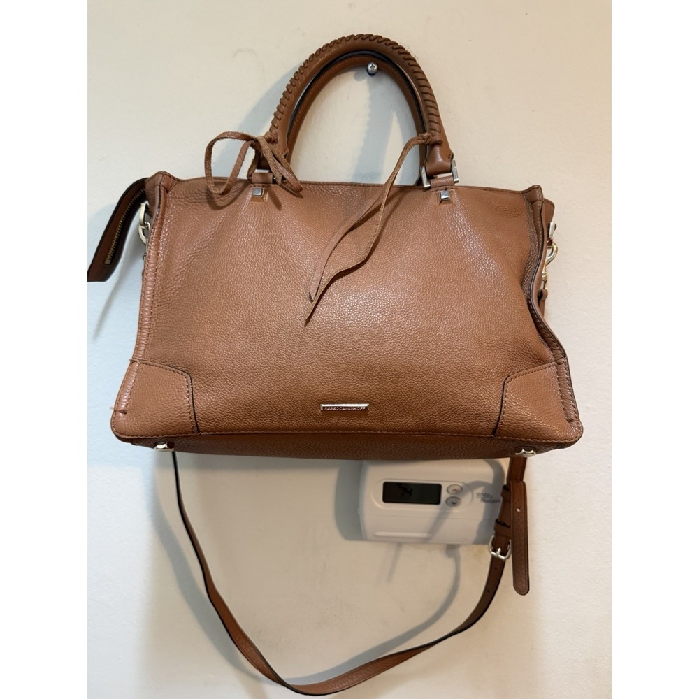 Rebecca Minkoff Regan Satchel Brown Pebbled Leather Top Handle Bag Medium